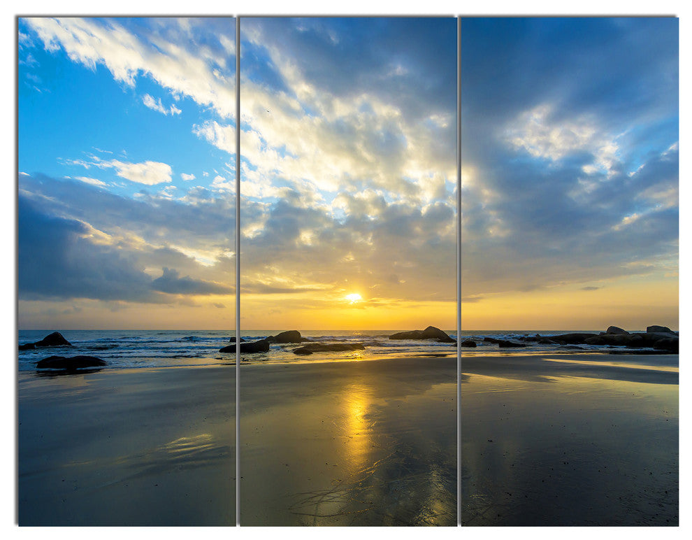 Beautiful Sunrise and Seashore, Large Seashore Canvas Wall Art, 36x28, 3 Panels