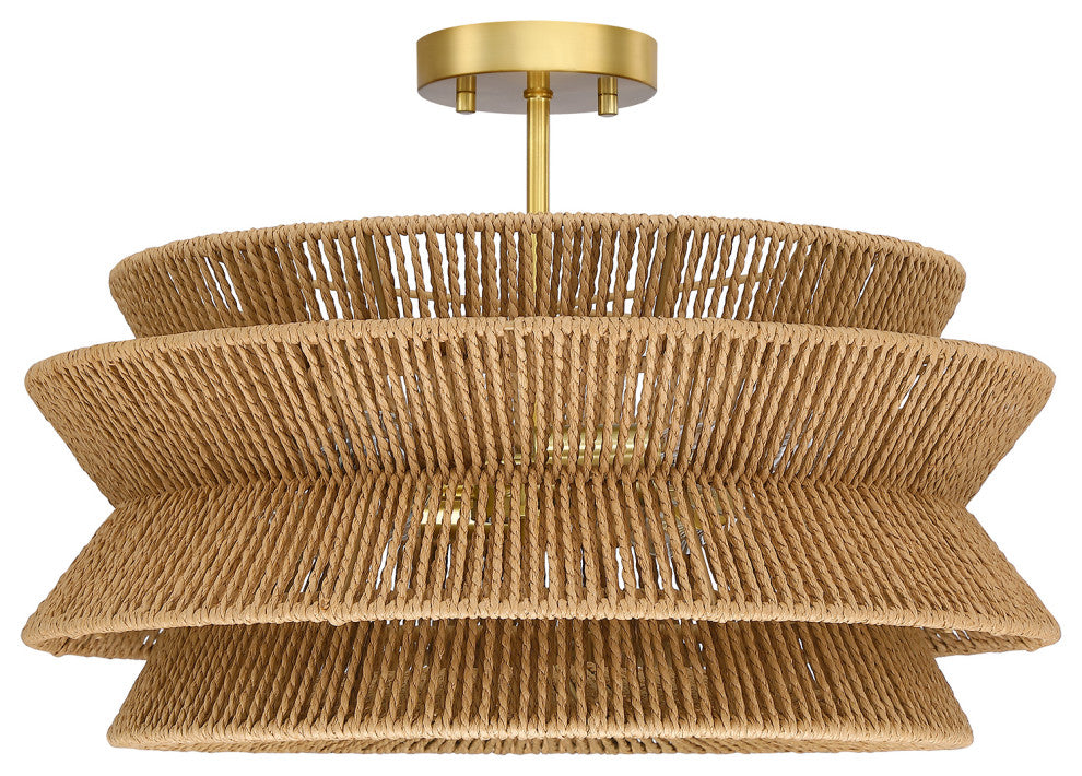 Semi-Flush Mount Ceiling Light, Brown, 20'''' Wide