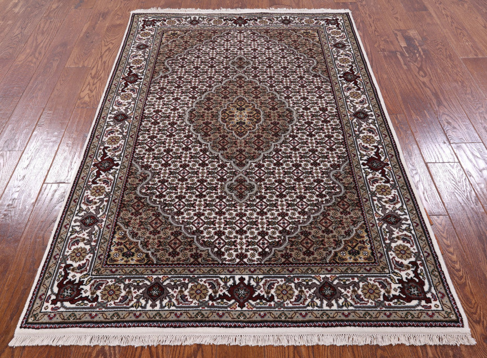 4' 0" X 6' 0" Wool and Silk Persian Tabriz Hand-Knotted Rug Q6033