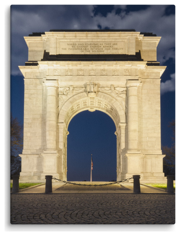 Night Photo at Valley Forge Arch Night Photo Canvas Wall Art Print, 12" X 16"