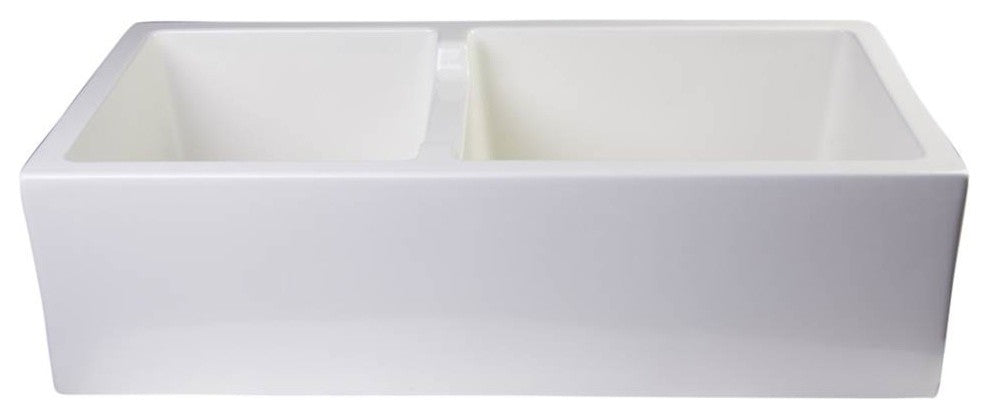 ALFI brand AB3618DB-B Biscuit Smooth Thick Wall Fireclay Two Bowl Farm Sink