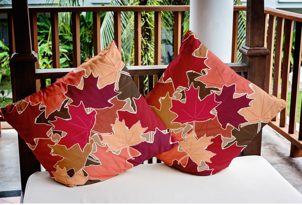 Leaf Pile Indoor/Outdoor Throw Pillow, Fuschia, 20"x20"