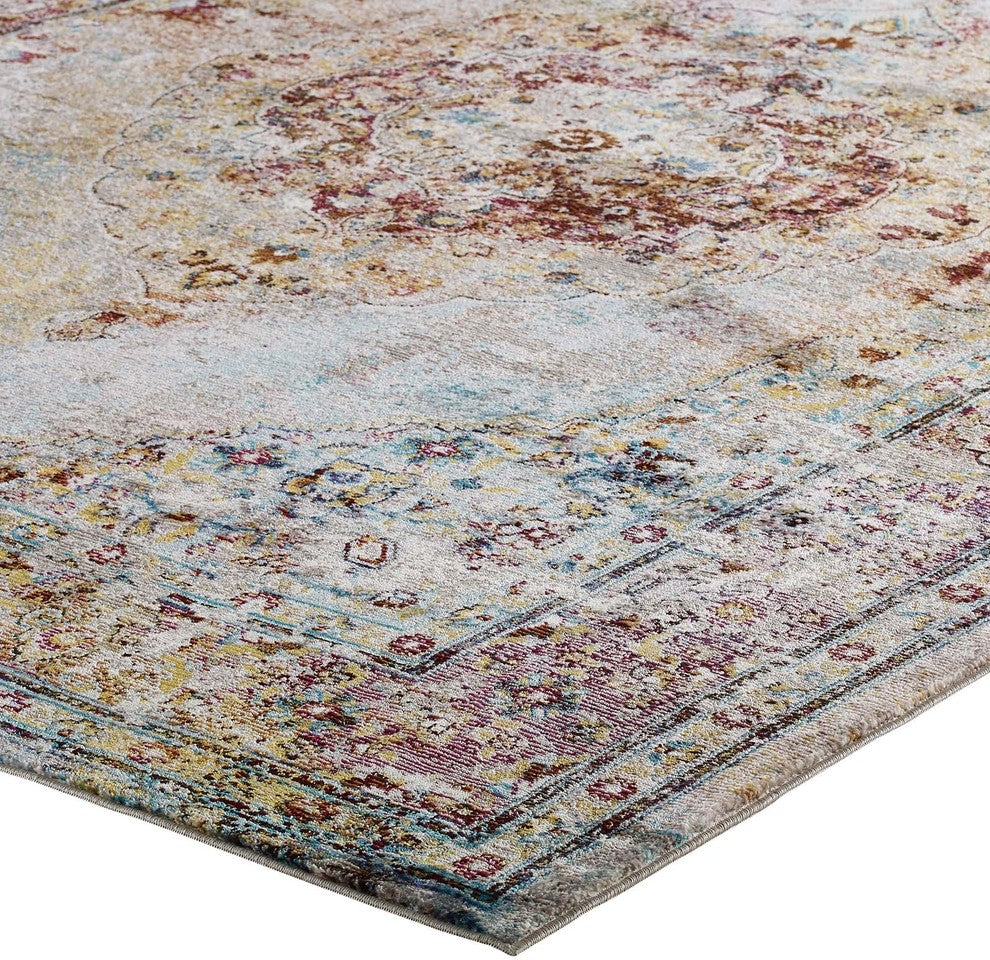 Transitional Distressed Vintage Floral Persian Medallion 4x6 Area Rug