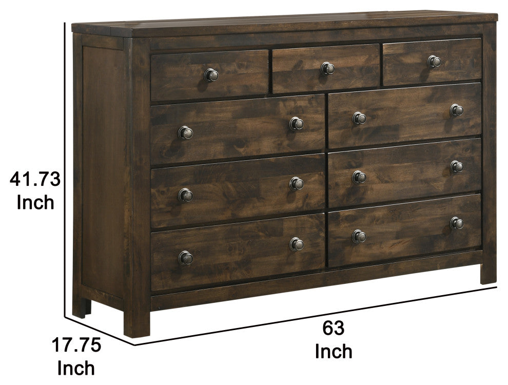 Benzara BM221232 Wooden Dresser With 9 Spacious Storage Drawers, Gray