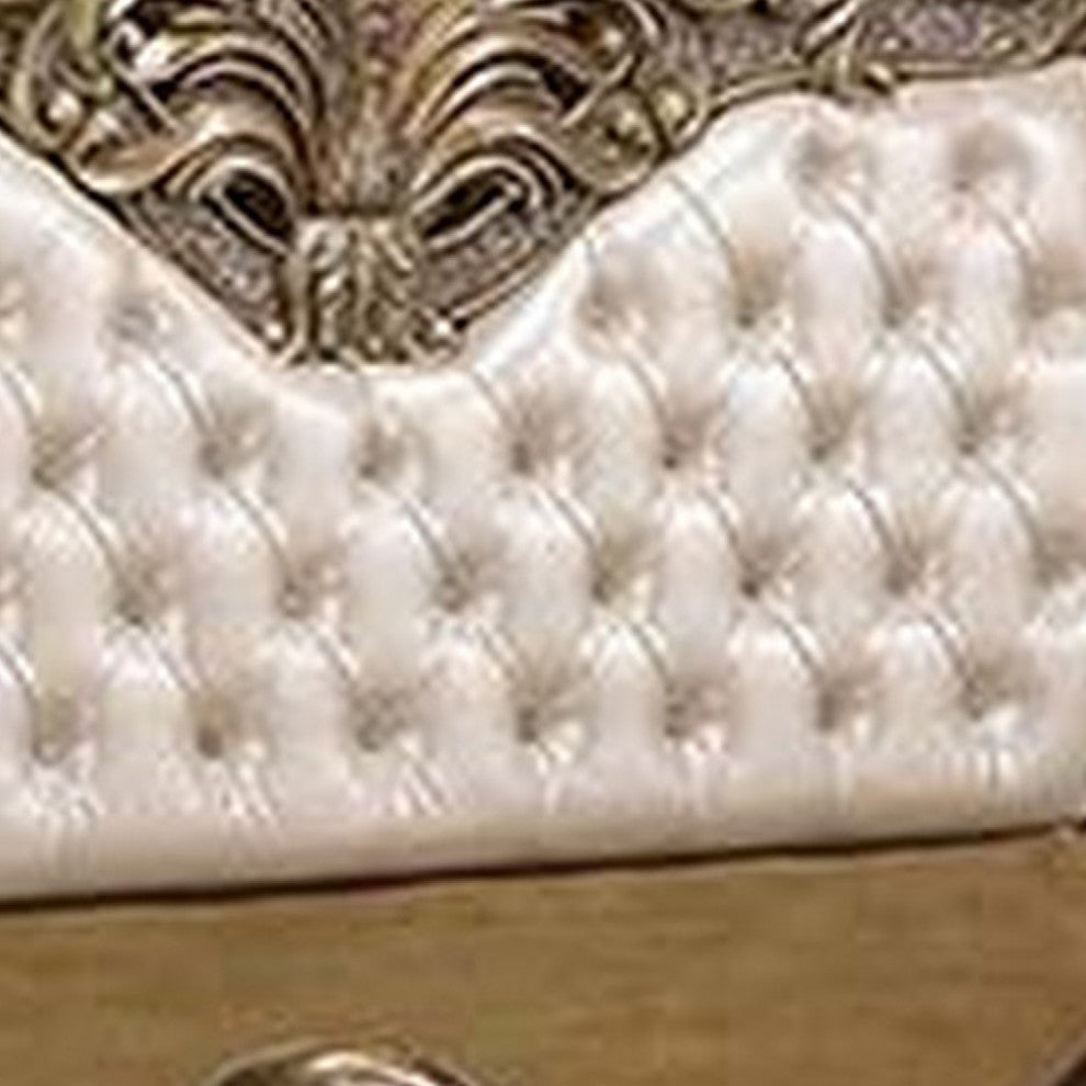 Benzara BM269548 Eastern King Bed, Intricately Carving/Tufting, Gold/Brown