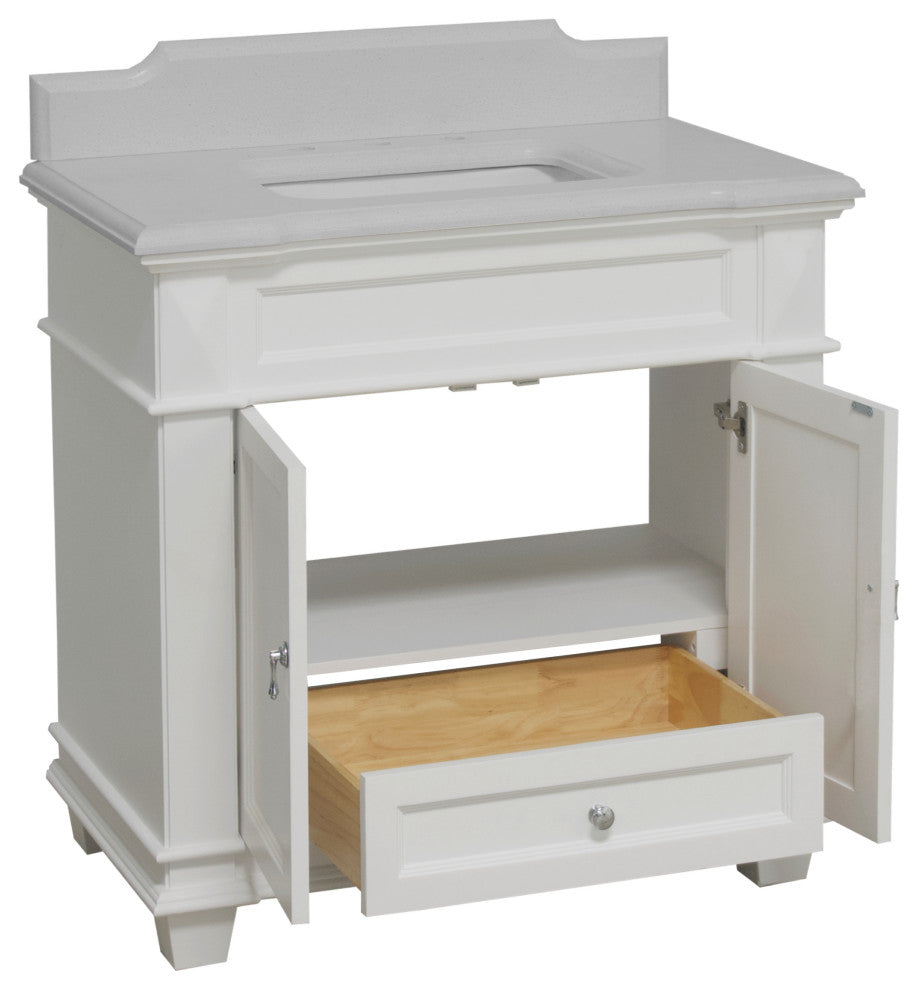 Elizabeth 36" Bathroom Vanity, White, Quartz