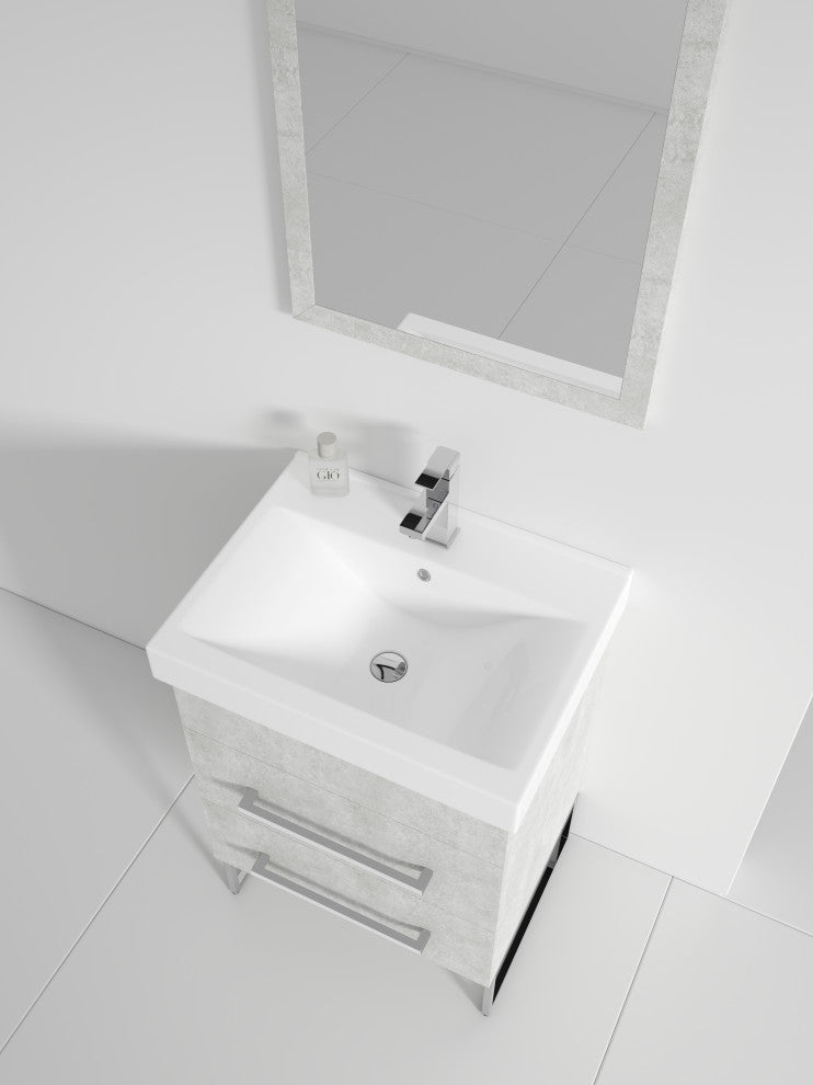 Fine Fixtures Modern Vanity Set, Gray Marble, 24", Polished Chrome Hardware