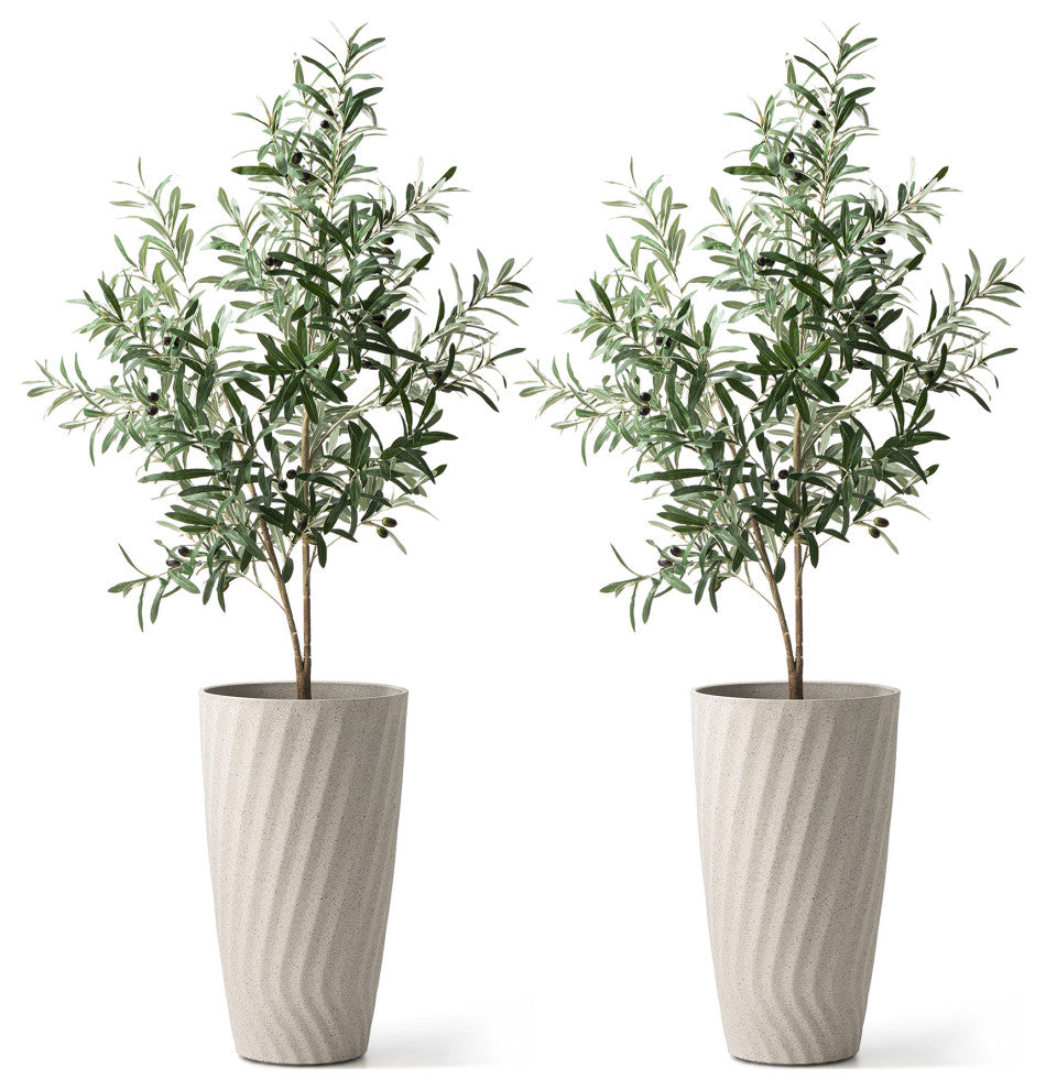 24"H Terrazzo Wave Textured Ceramic Planters, Set of 2