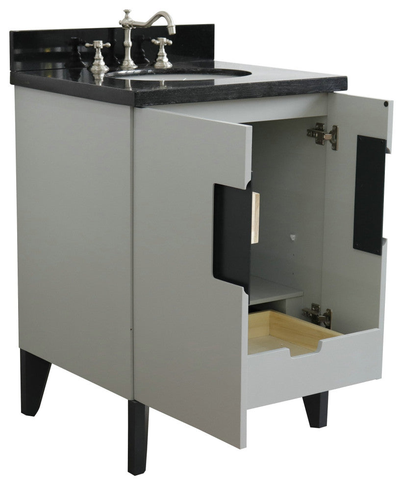 25" Single Sink Vanity, Light Gray Finish With Black Galaxy Granite