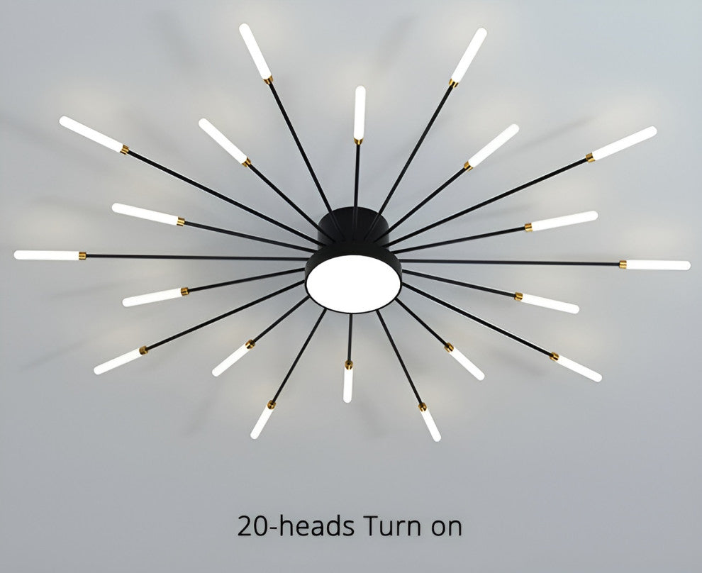 Willisau | Luxury LED Sun Ceiling Light, Black, 30 Heads