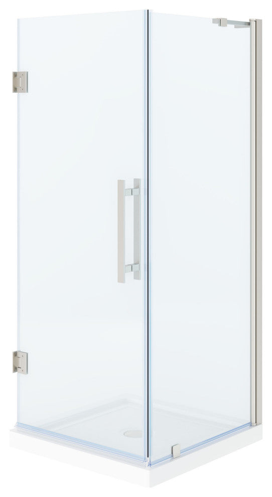 Panama 32"Wx32"Dx74 3/4"H Corner Hinge Shower Kit Black Base, Satin Nickel, 32"