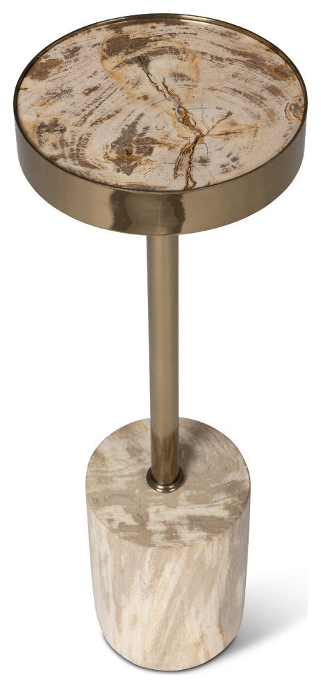 Relique Tabitha Drink Table, Brass  Frame Natural Light Top