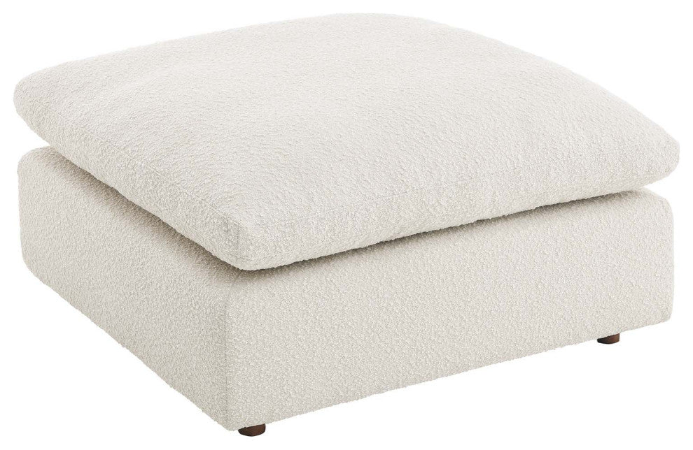 Commix Down Filled Overstuffed Boucle Fabric Ottoman, Ivory