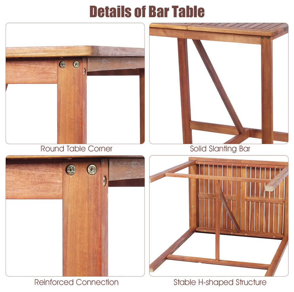 Costway 3PCS Bar Set Acacia Wood Bar Height Patio Bistro Dining Set Outdoor