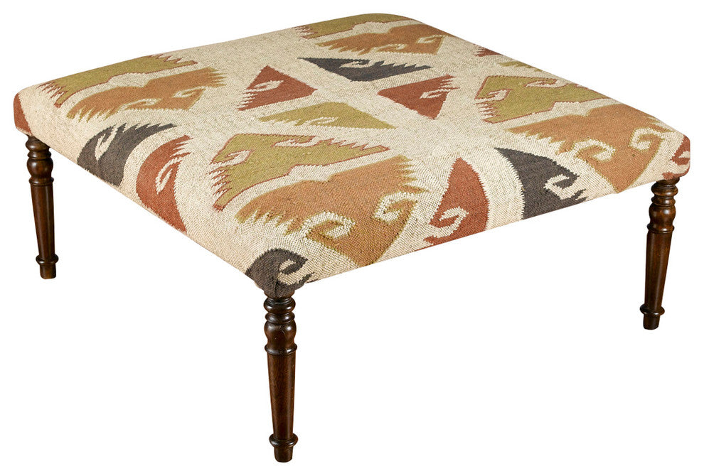 Square Ottoman with Kilim Fabric