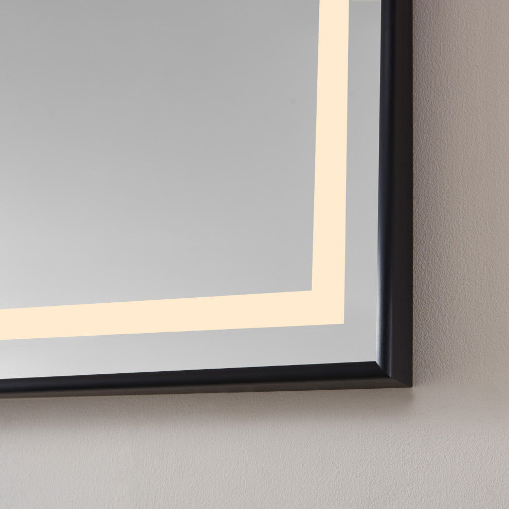 Horizontal Rectangular LED Wall Mount Bathroom Mirror, Black, 60"