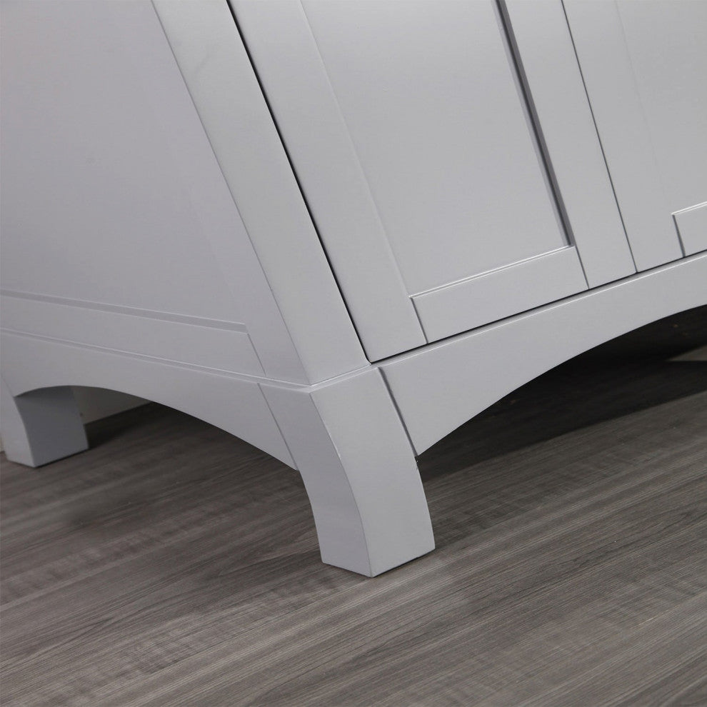 Eviva New York 60" Gray Bathroom Vanity, With White Marble Carrera Top and Sink
