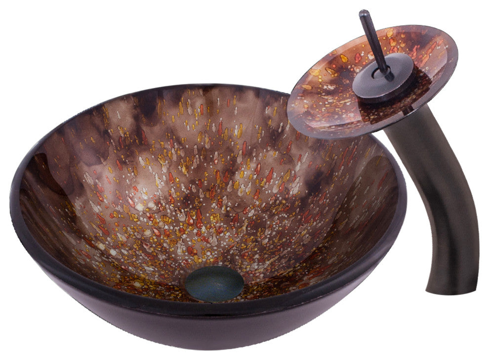 Distorto Glass Vessel Sink Set, Oil Rubbed Bronze