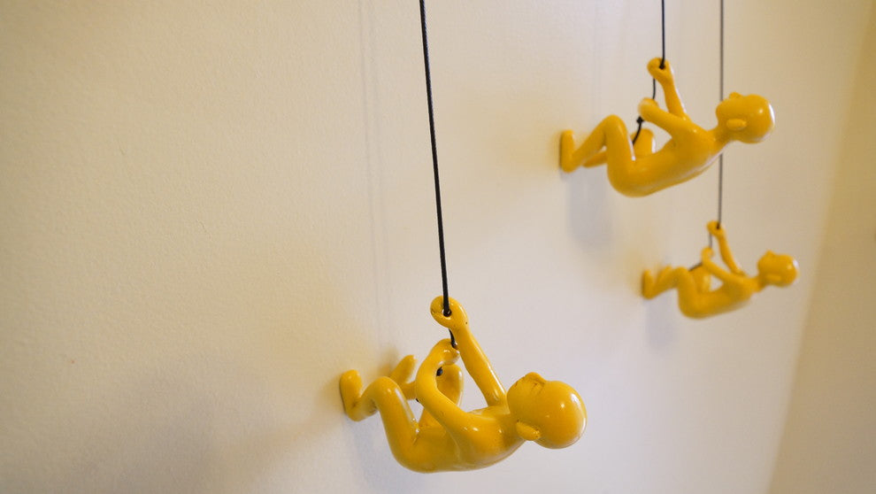 Climbing Man Position #3 Wall Art, Set of 4, Yellow