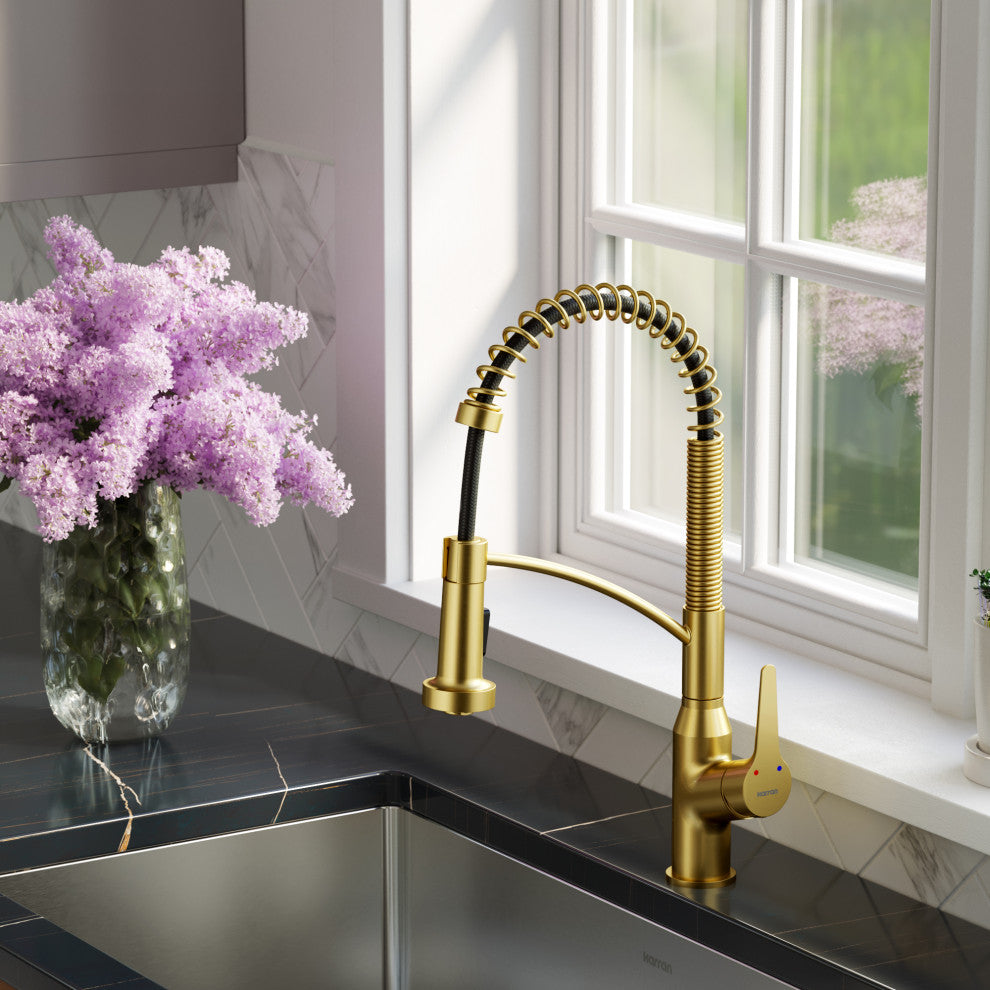 Karran Single-Handle Pull-Down Sprayer Kitchen Faucet, Brushed Gold