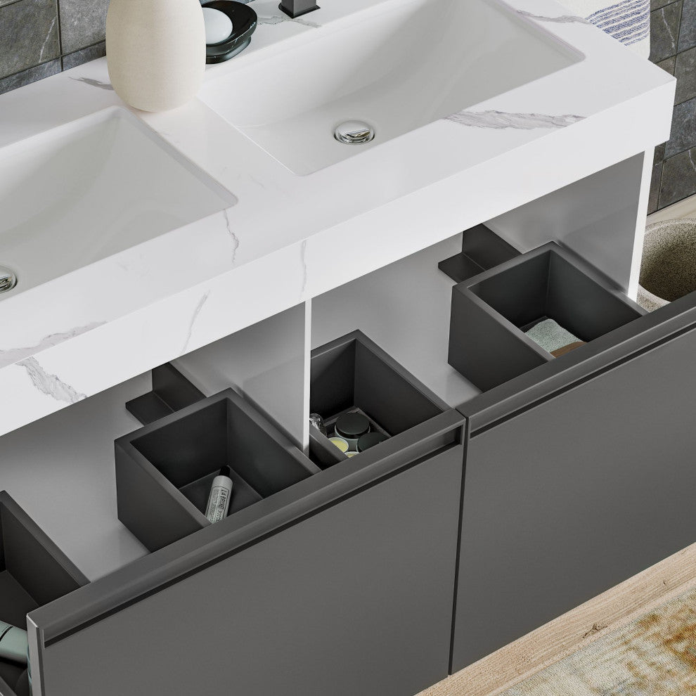 The Monolith Bathroom Vanity, Dark Gray, 48", Double Sink, Wall Mount