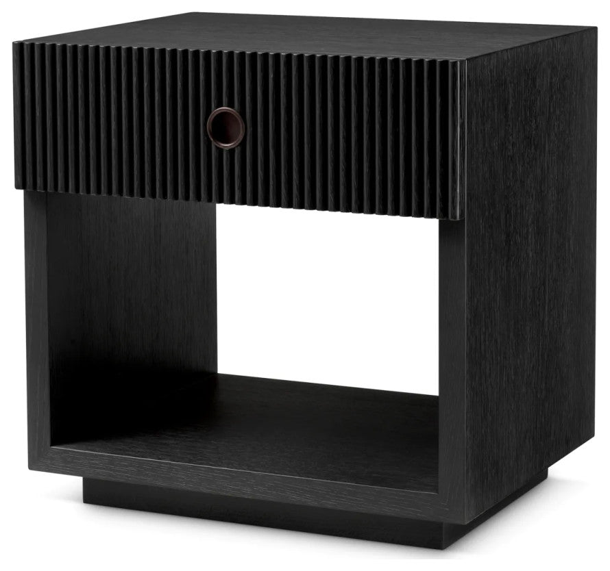 Ribbed Wood 1-Drawer Nightstand, Eichholtz Dimitrios, Black