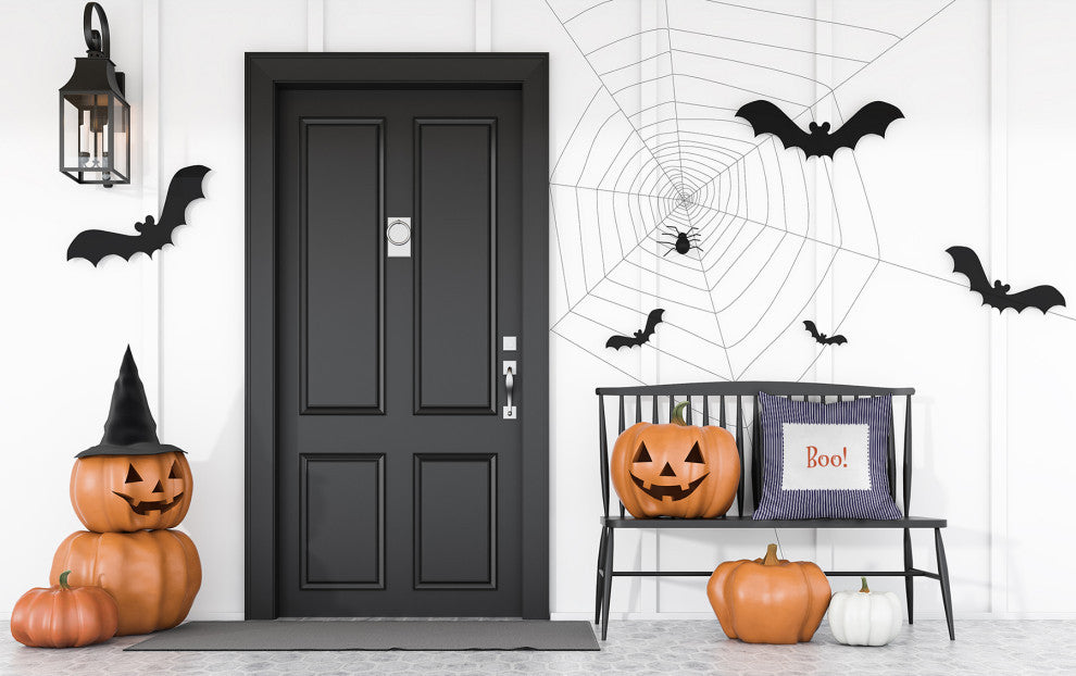 Halloween Boo Ticking Indoor/Outdoor Throw Pillow, Navy, 18"x18"