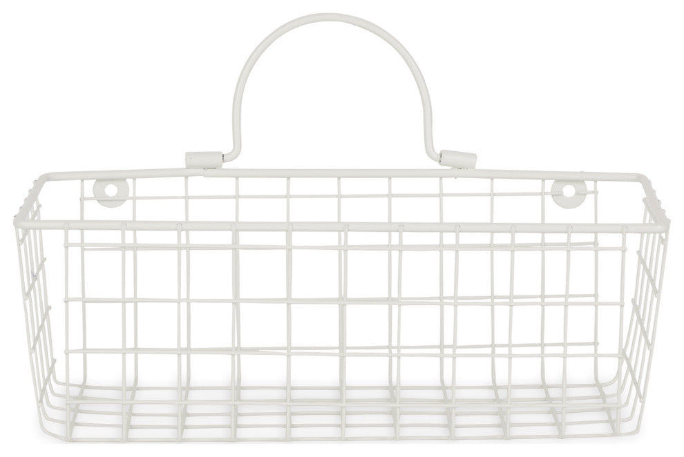 Small Antique White Wire Wall Basket (Set of 2)
