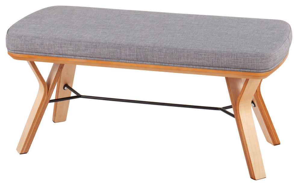 Folia Bench, Natural Wood, Light Gray Fabric
