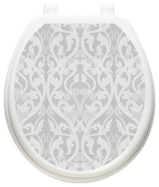Nouveau Gray Toilet Tattoos Seat Cover, Vinyl Lid Decal, Bathroom Decor, Round