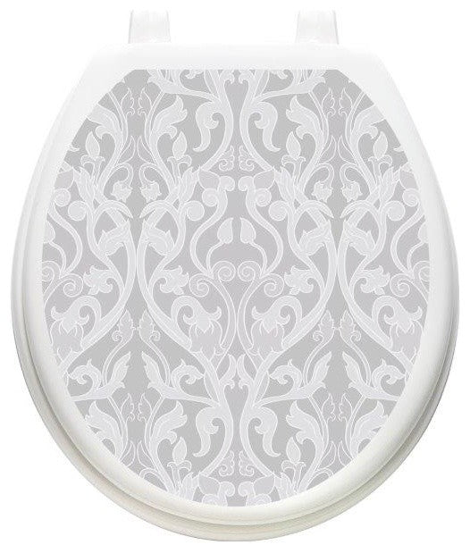 Nouveau Gray Toilet Tattoos Seat Cover, Vinyl Lid Decal, Bathroom Decor, Round