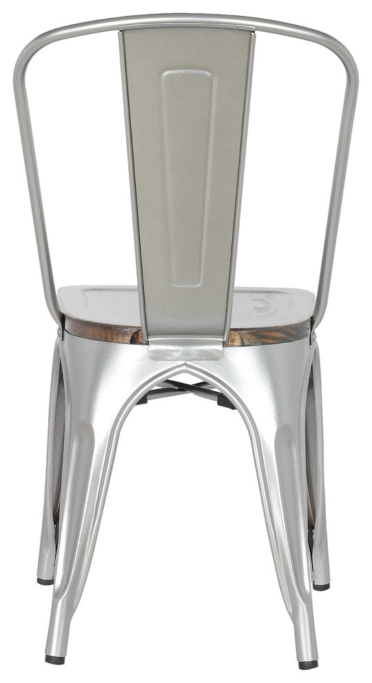 Highland Commercial Metal Dining Chair, Wooden Seat, Silver Pearl, Set of 4