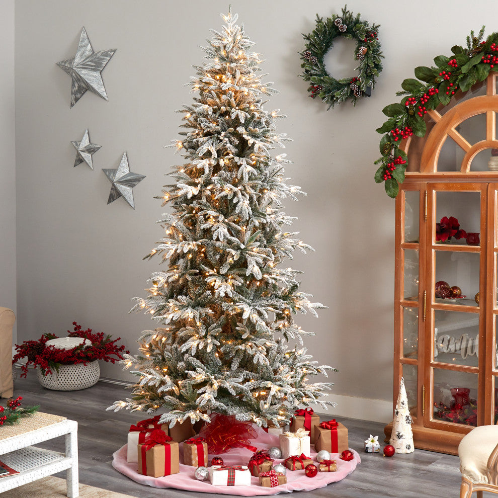 T3505 8.5 Flocked Manchester Spruce Artificial Christmas Tree With 550 Lights