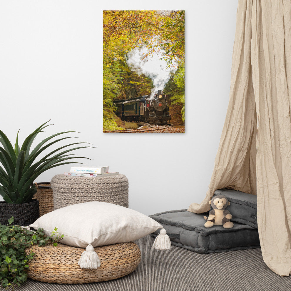 Steam Train with Autumn Foliage Landscape Photo Canvas Wall Art Print, 24" X 36"