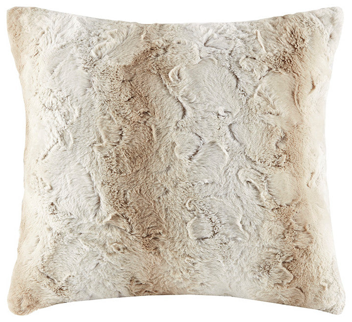 Madison Park Zuri Faux Fur Square Pillow, Sand