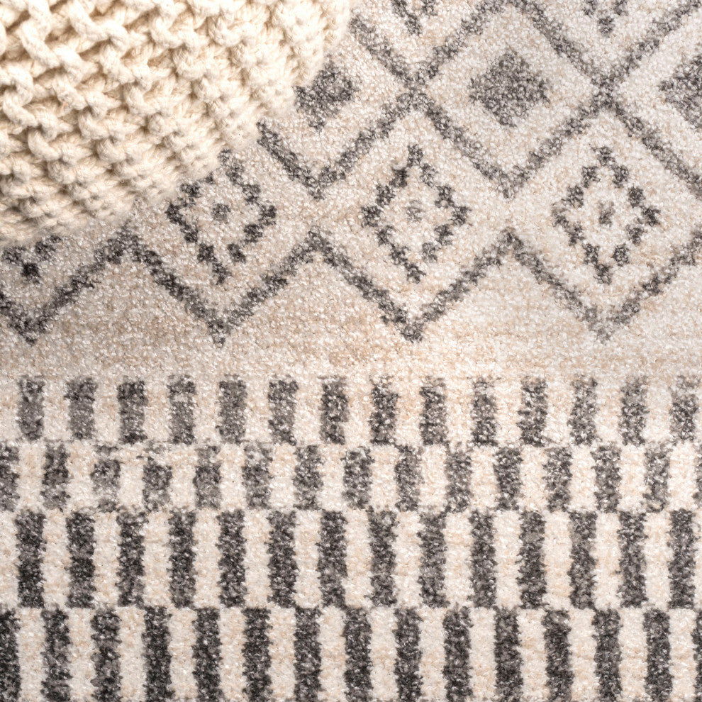 Ifrane Berber Geometric Stripe Runner Rug, Cream/Gray, 2x8