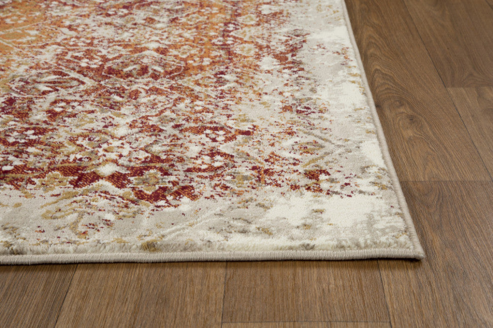 8"x11" Rust Ivory Distressed Diamonds Area Rug