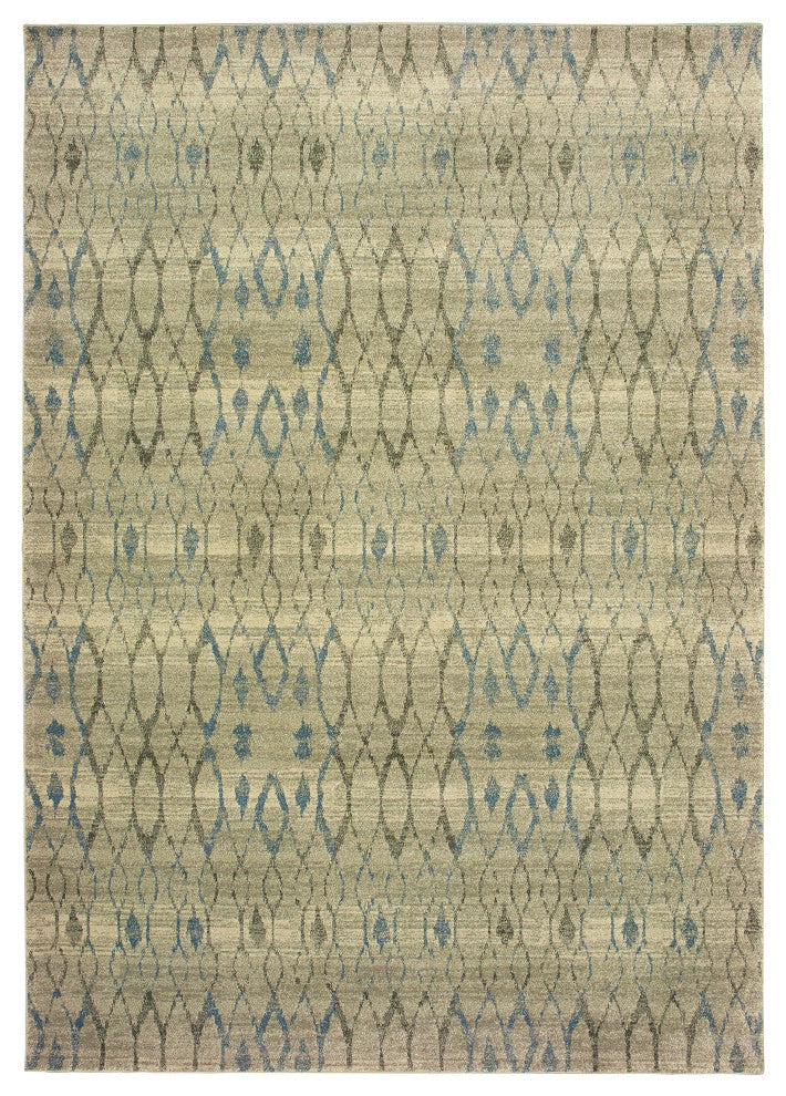 Raquel Distressed Geometric Ivory/ Blue Area Rug, 9'10"x12'10"