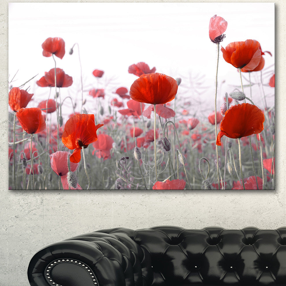 Amazing Red Poppy Flower Garden, Flower Artwork on Canvas, 40"x30"