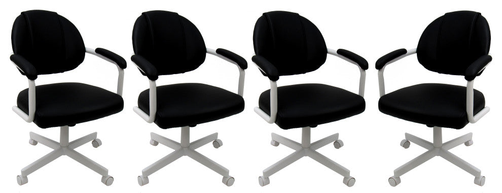 Set of 4, M-70 Swivel Tilt Dining Caster Chairs, Black Vinyl on White Chairs