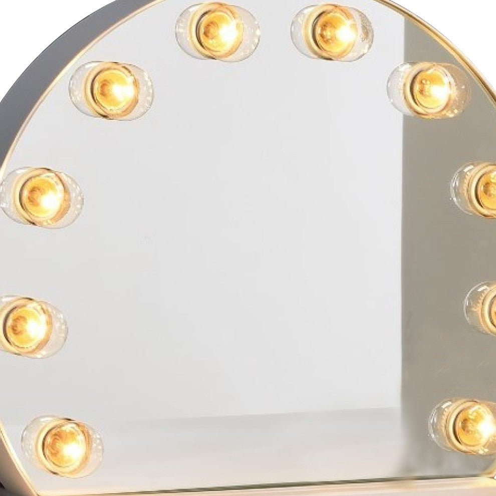 Benzara BM274655 Round Accent Mirror With 10 Bulb Sockets & Glass Panel, Silver