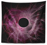 Fractal Purple Circle on Black Abstract Wall Tapestry, 60"x50"