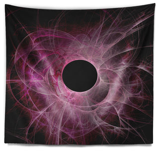 Fractal Purple Circle on Black Abstract Wall Tapestry, 60"x50"