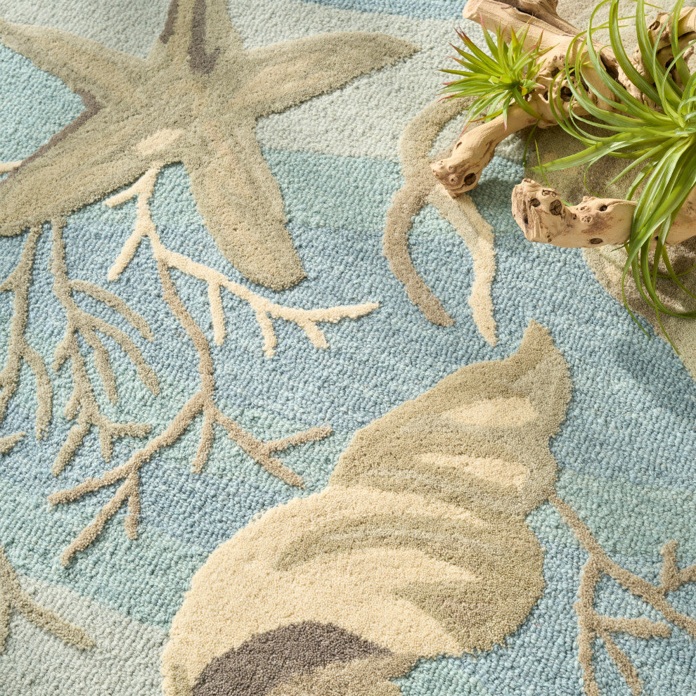 Nourison Waterside 7'9" x 9'9" Blue Coastal, Nautical and Beach Indoor Rug
