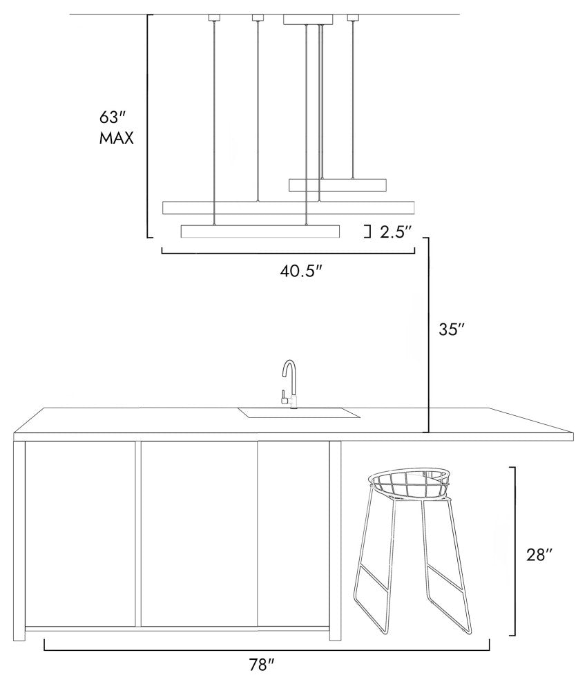 LNC 3-Tier LED Bar, 40.5" Black Modern Linear Kitchen Island Light