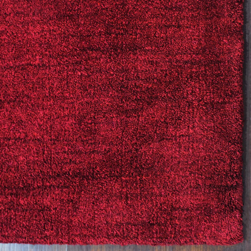 Hand Knotted Loom Silk Mix Area Rugs Contemporary Red