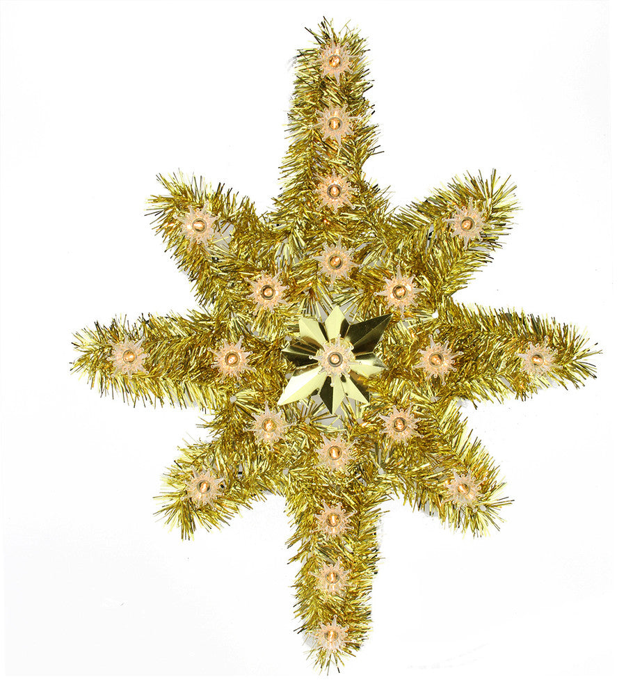 21" Oversized Lighted Gold Tinsel Star of Bethlehem Christmas Tree Topper