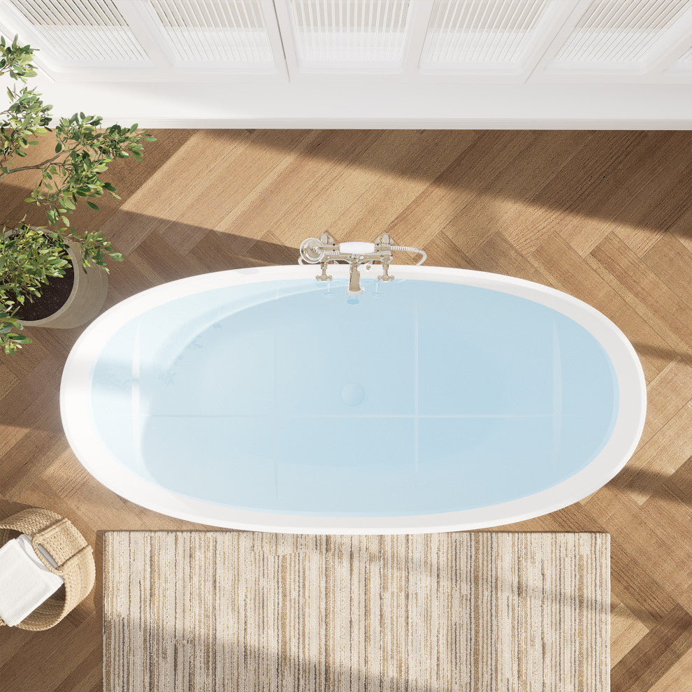 Euston Flatbottom Freestanding Solid Surface Soaking Bathtub, Matte White, 65inch