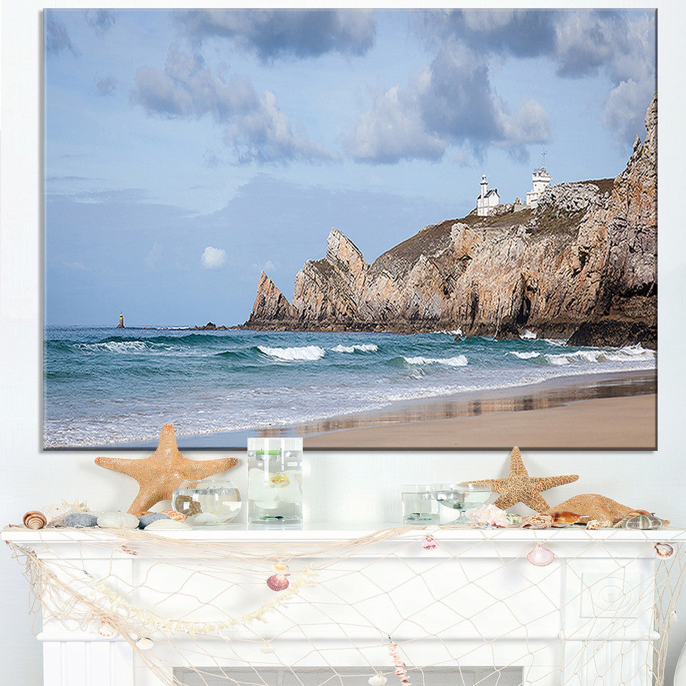 "Coastline With Lighthouse" Panorama Seashore Wall Art, 32"x16"
