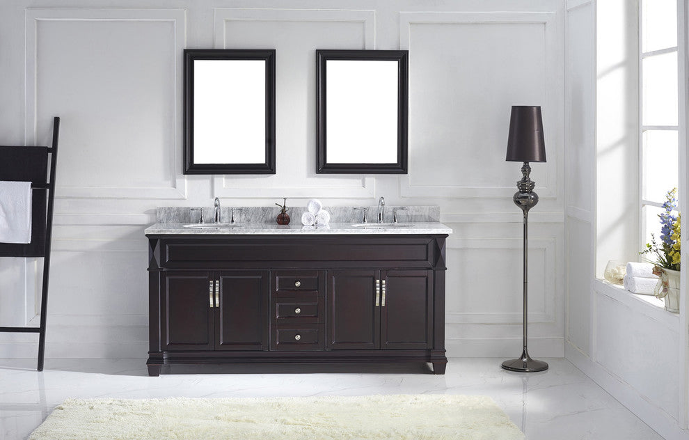 Victoria 72" Double Bathroom Vanity, Espresso, Round Sink, No Faucet